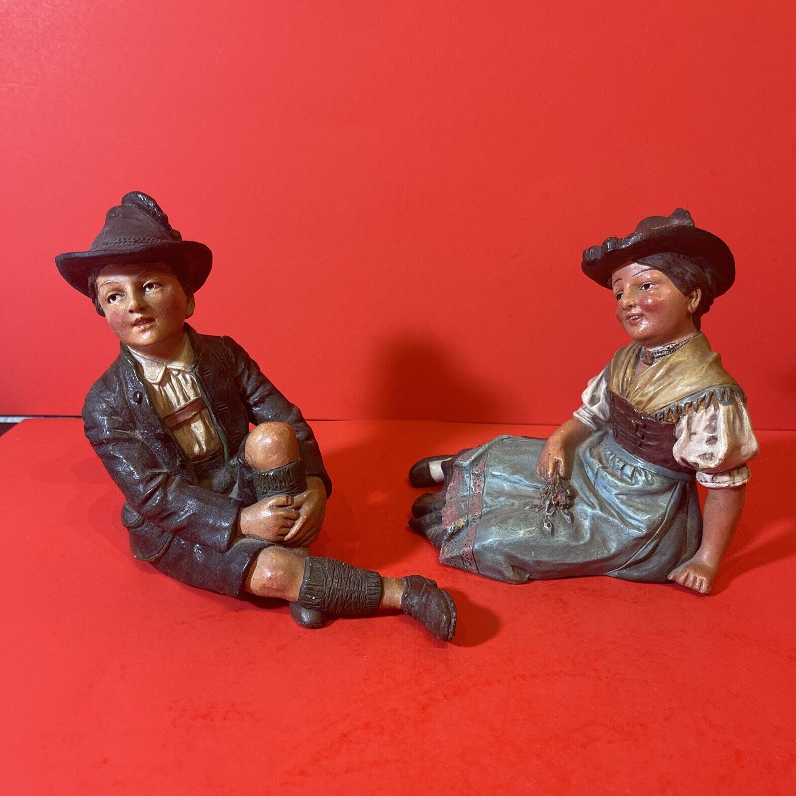 Antique Austrian Johann Maresch JM 6723 and 6724 Pair Of Terracotta Figurines
