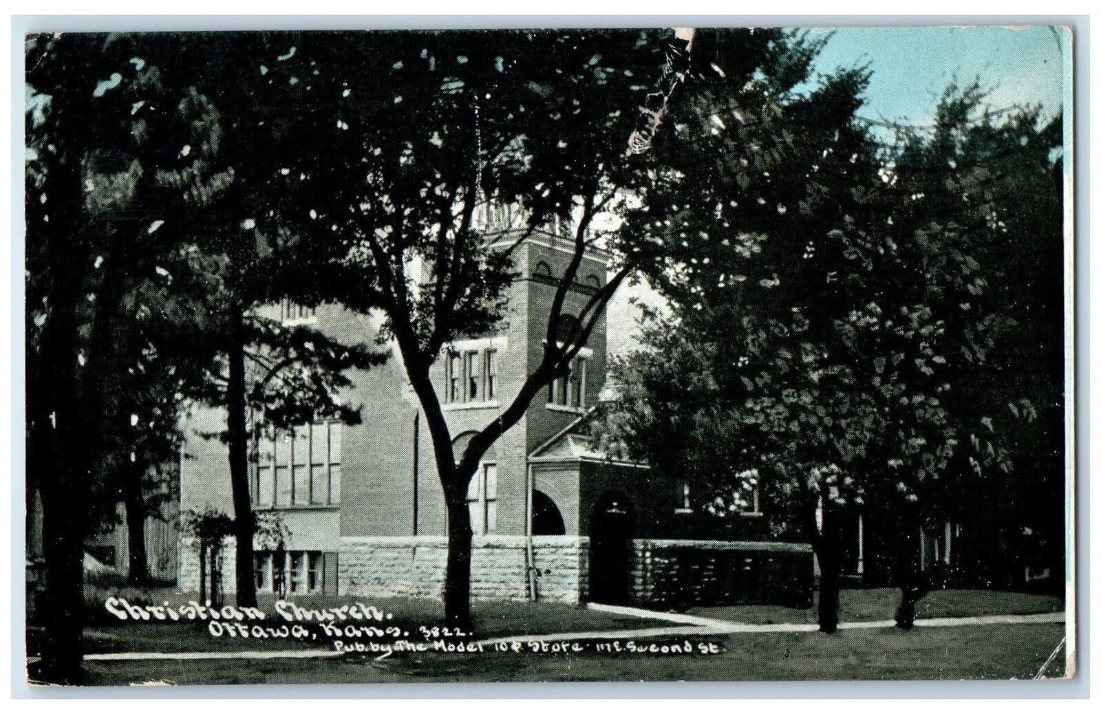 1911 Christian Church Exterior Roadside Paola Kansas KS Posted Vintage Postcard