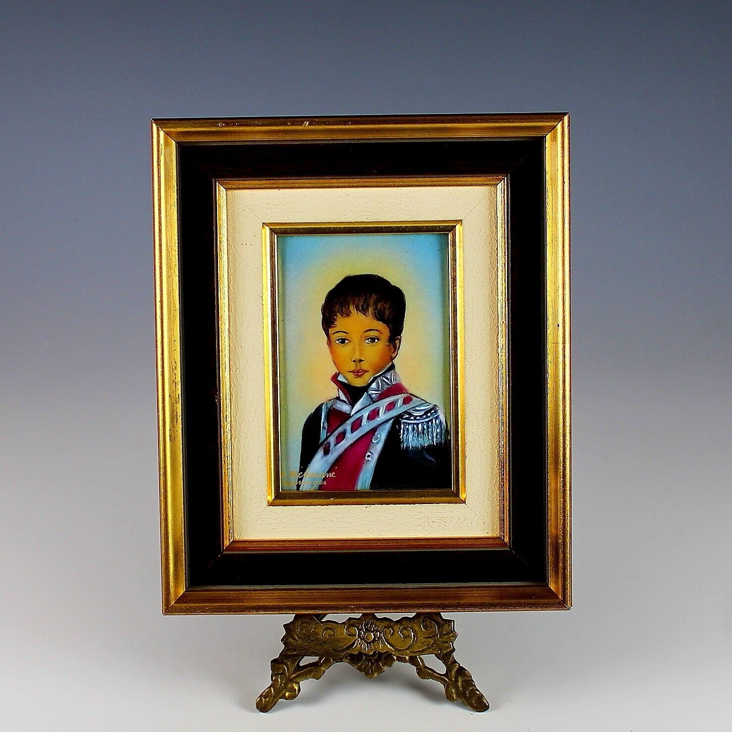 Antique French Enamel Miniature Painting of a Young Cadet