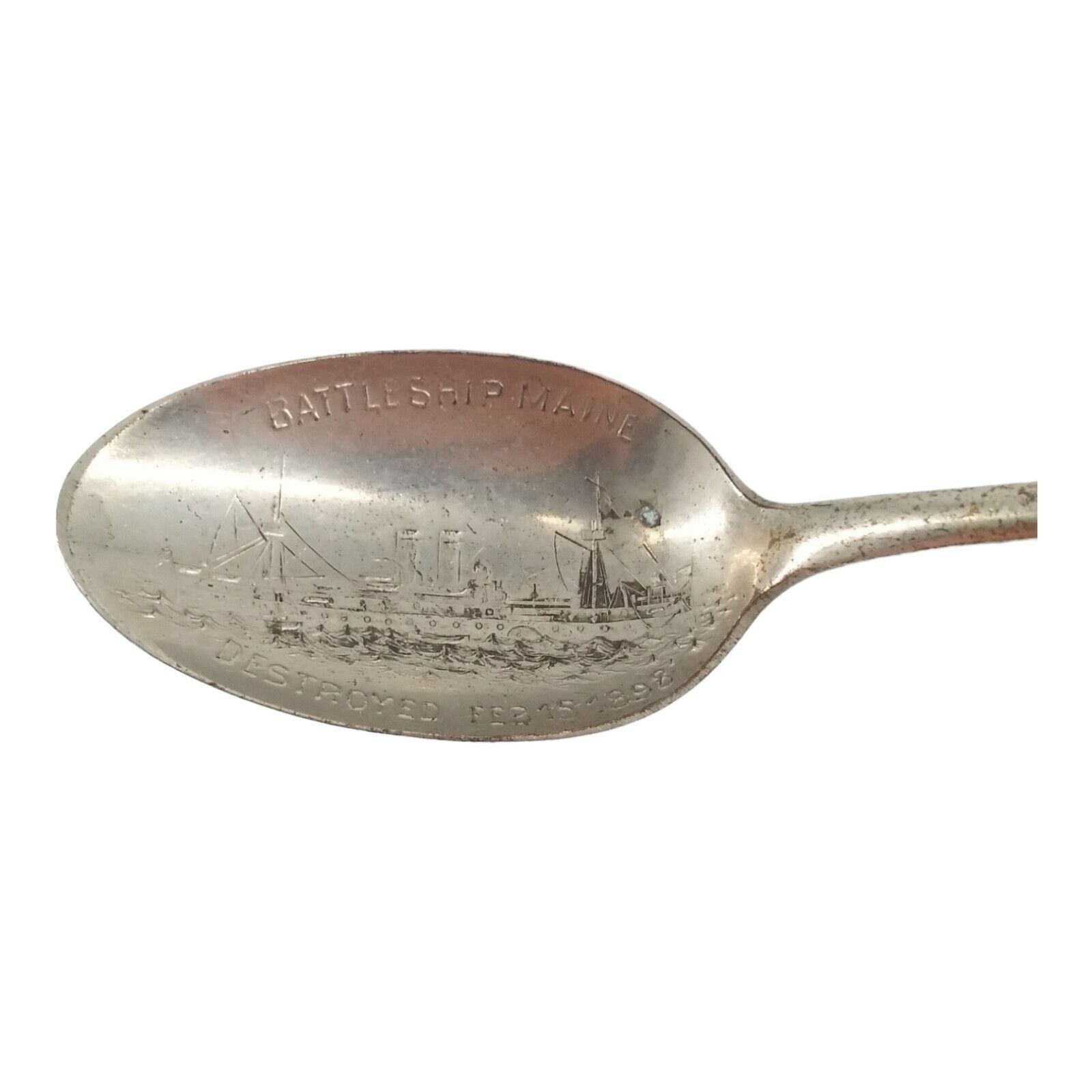 Vintage USS Battleship Maine Extra Coin Silver Plate Souvenir Spoon