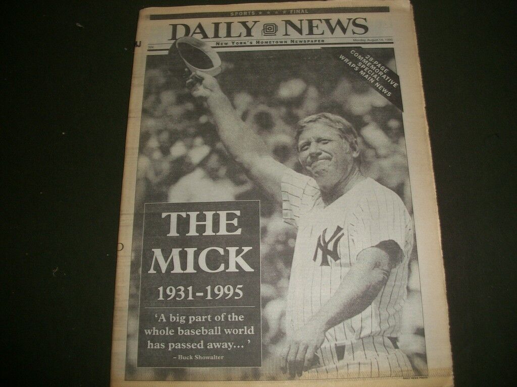 1995 AUGUST 14 NEW YORK DAILY NEWS NEWSPAPER - MICKEY MANTLE DIES - NP 1160