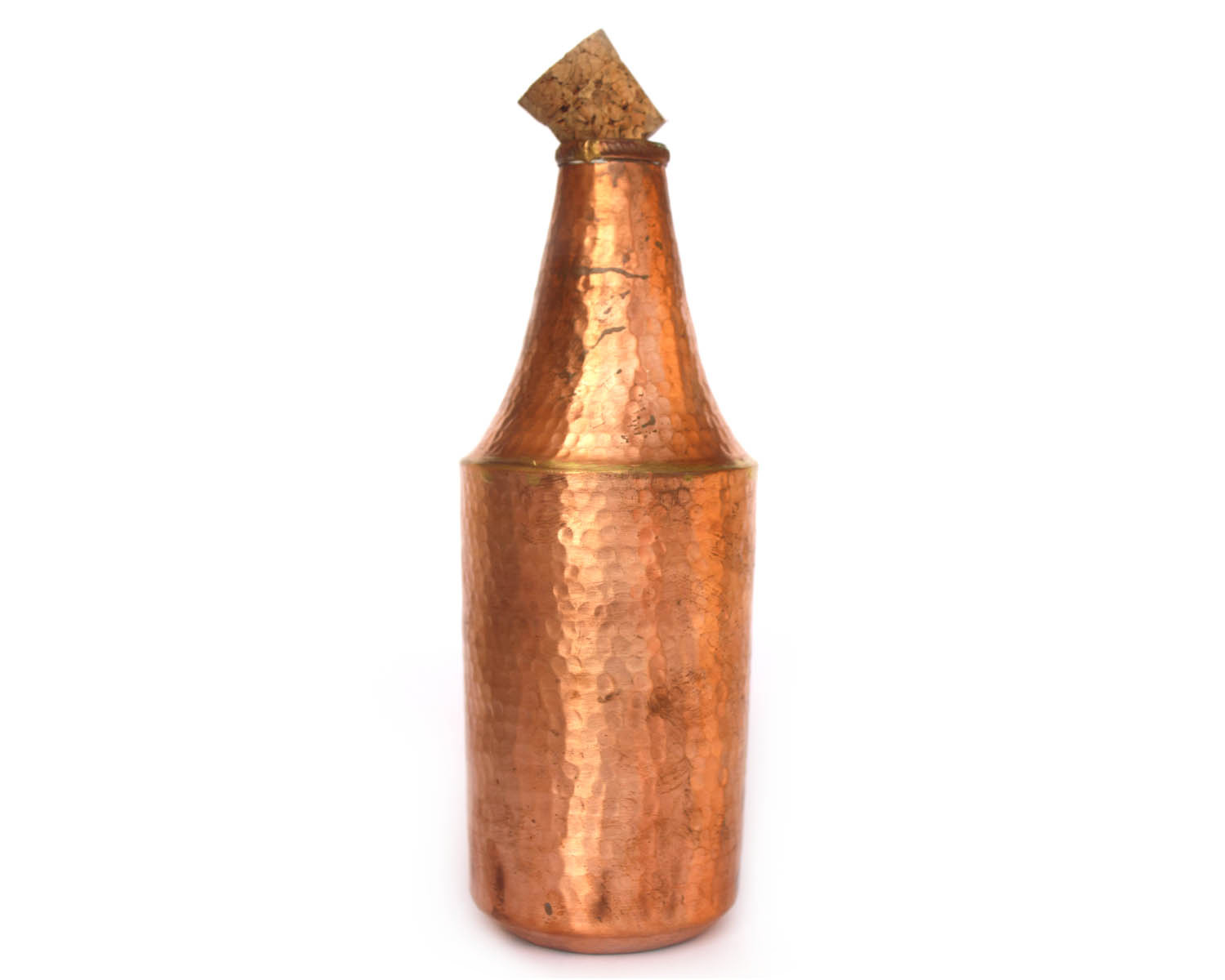 Hand Hammered Vintage Pure Copper Water Bottle Wooden Cork Drinkware 1000 ml