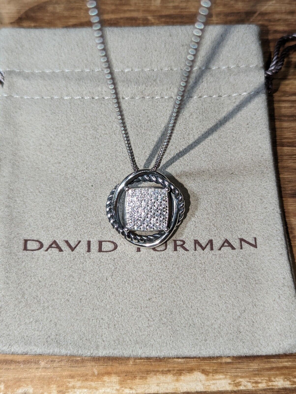 David Yurman Sterling Silver Infinity Pendant 14mm W/ Pave Diamonds Necklace 18'