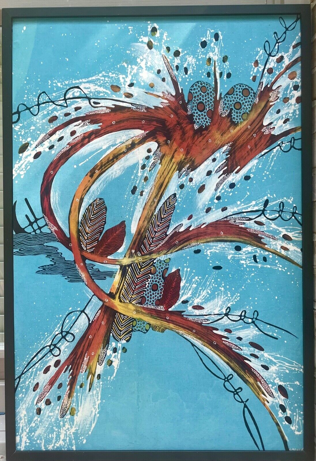 Vtg Framed Original Signed Indonesian Batik Waxing/Dyeing Abstract Art  24\