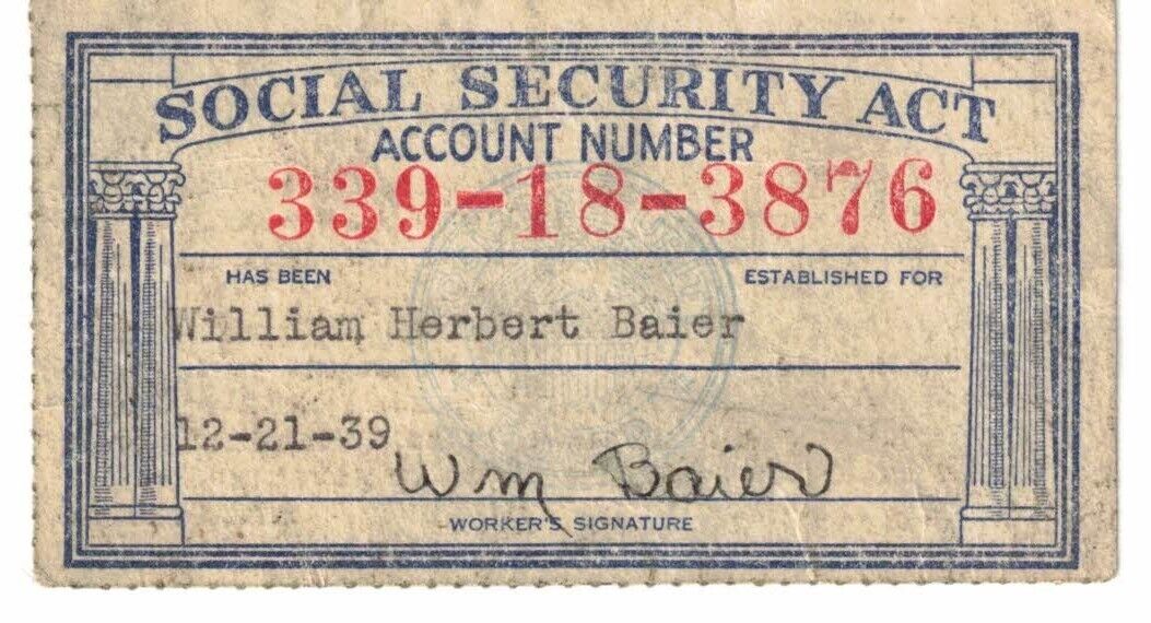 1939 VINTAGE SOCIAL SECURITY CARD