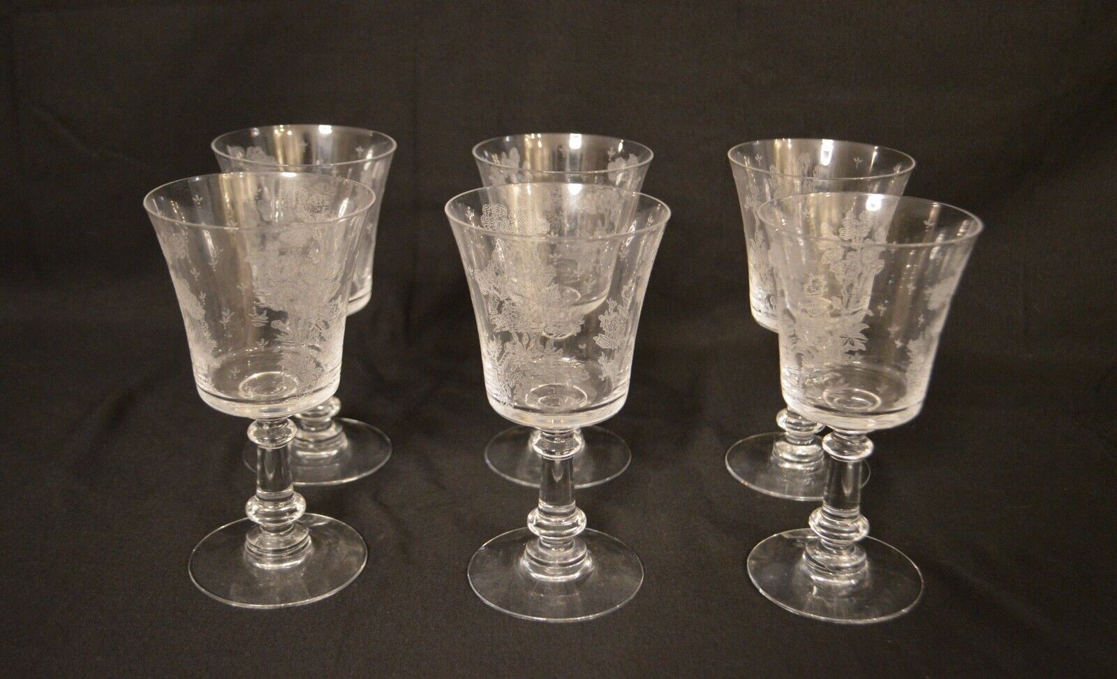 Fostoria Willow Clear Crystal Water Goblet Vintage Glass, Etch 335 (Set of 6)