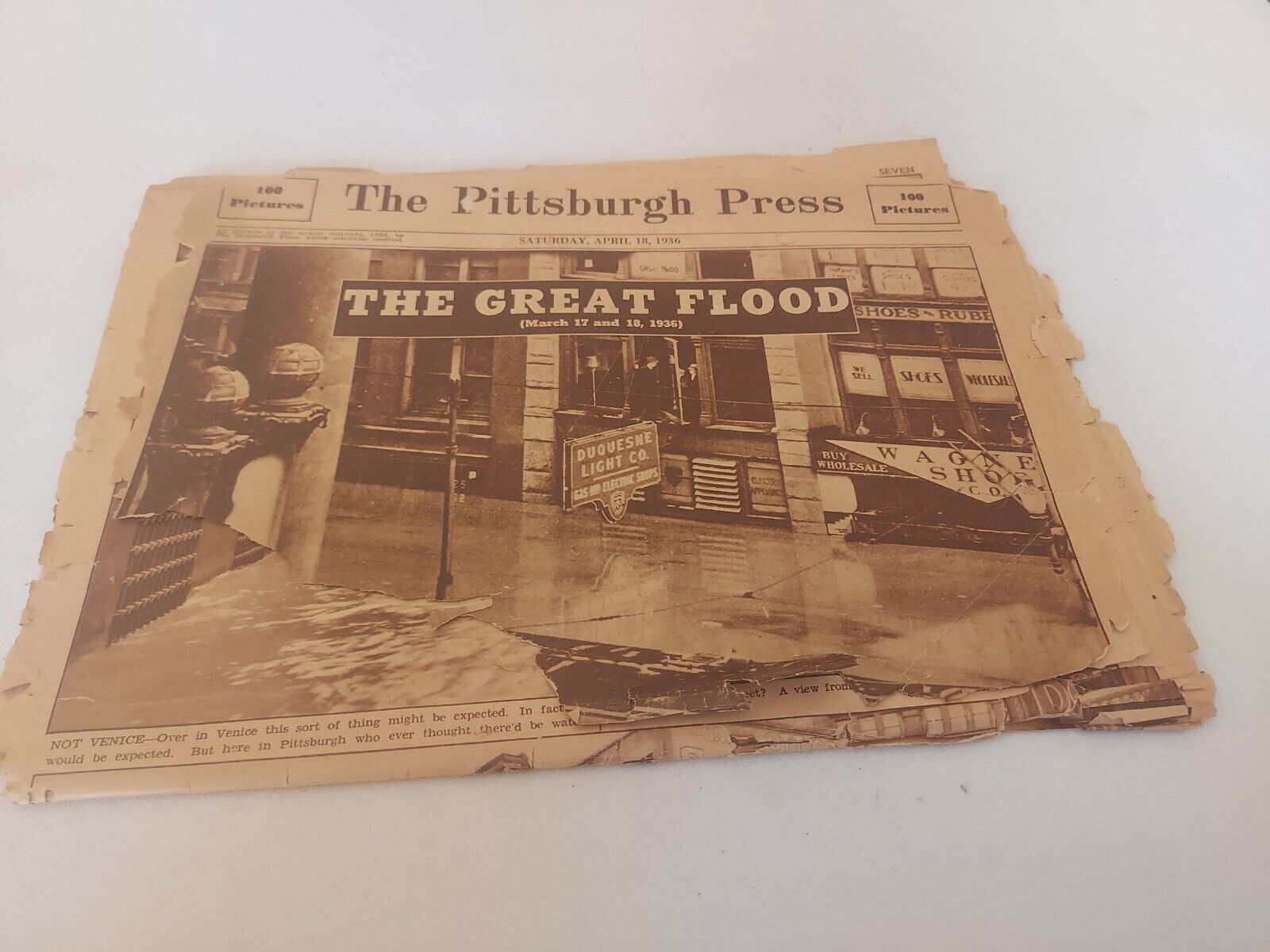 Antique 1936 April 1, Pittsburgh Press Newspaper, The Great Flood, Johnston, PA 