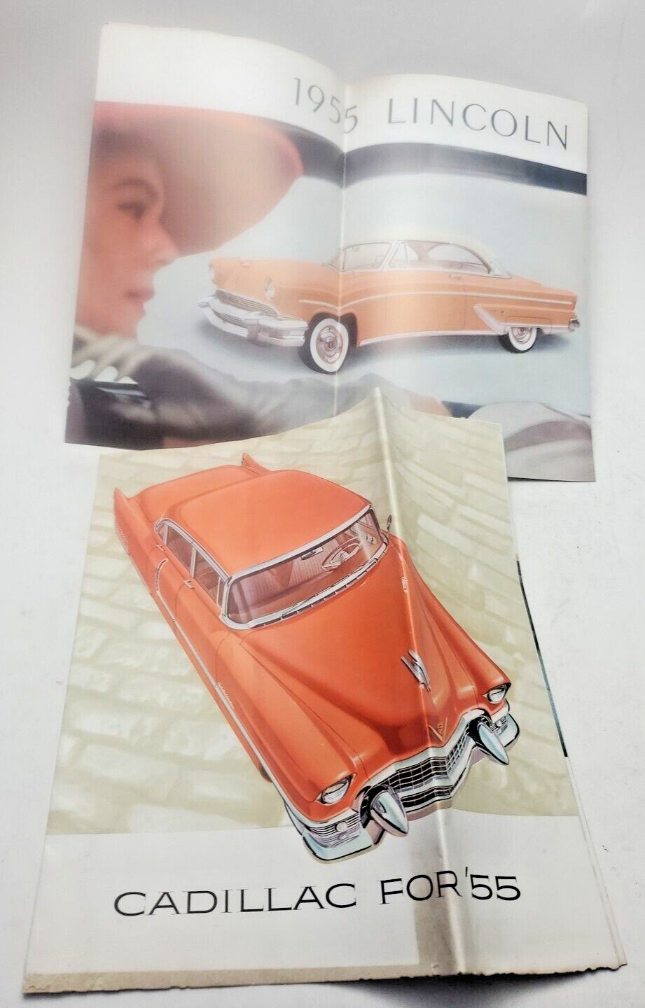 1955 Lincoln Capri  & 1955 Cadillac El Dorado Deville Brochure Vintage Litho GM