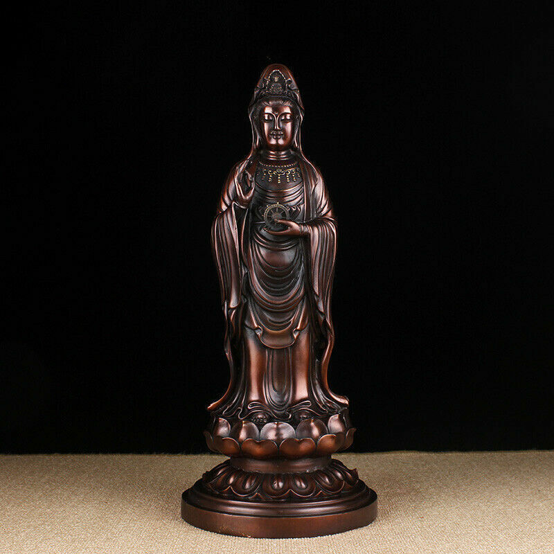 18'' China Tibetan Buddhism Nanhai Guanyin Kwanyin Buddha Bronze Statue