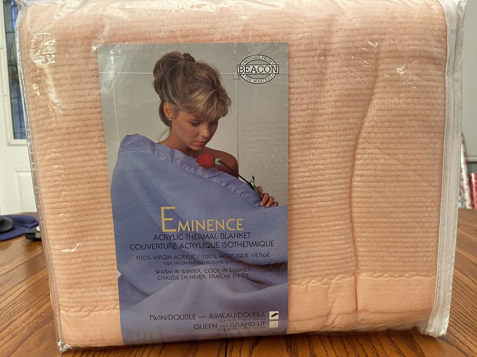 Vintage Eminence Acrylic Weave Satin Edge Blanket Twin New Old Stock Pink/Blush