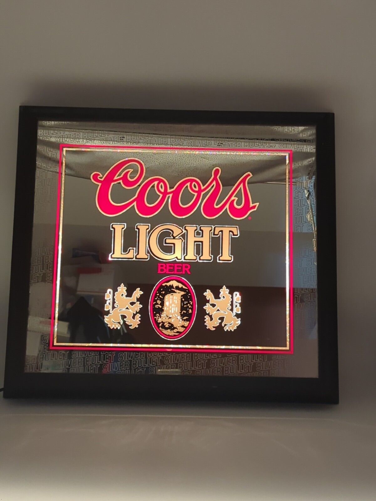 Coors Light Beer Bar Sign With Lighted Mirror & Silver Bullet Edges Vintage 1987