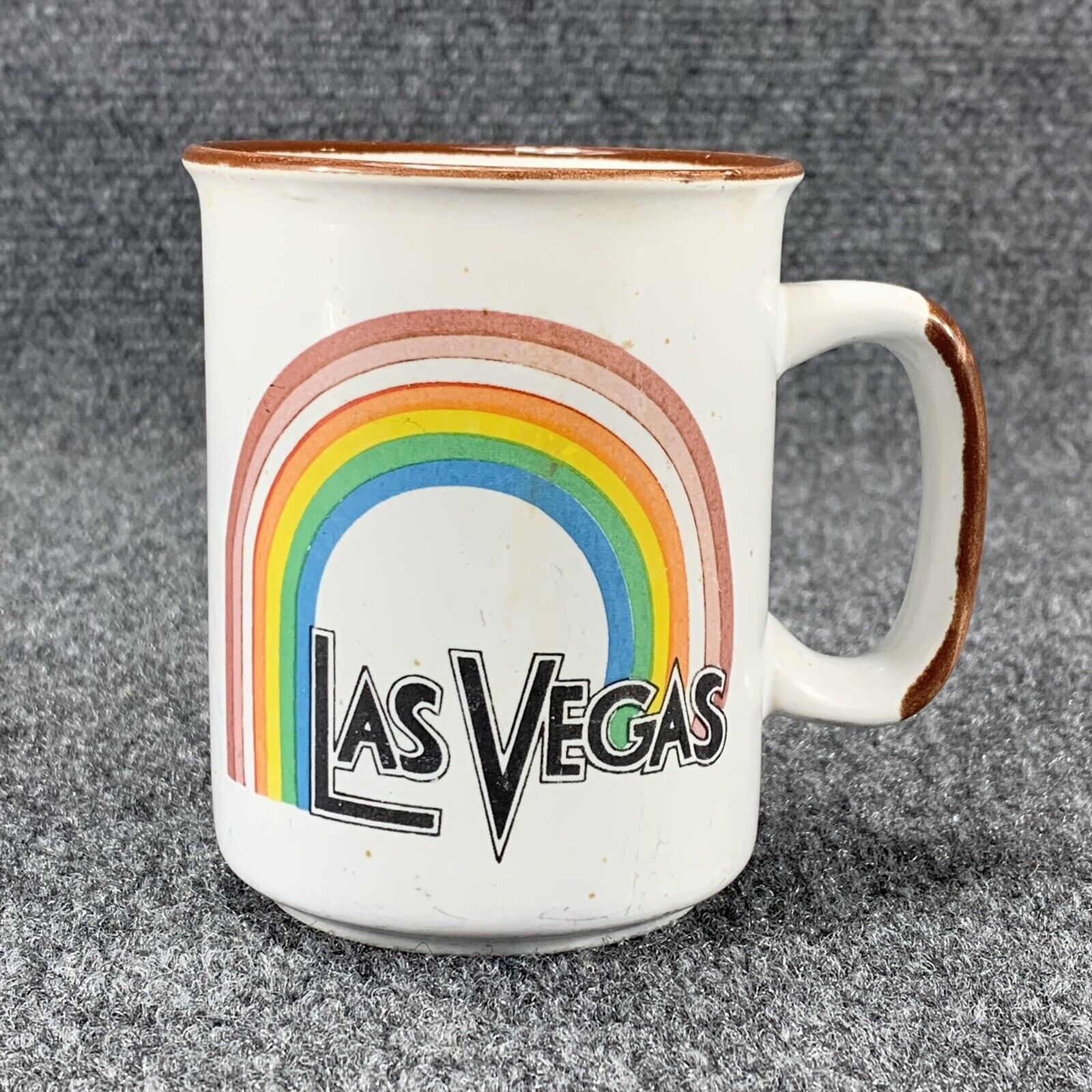 Vintage LAS VEGAS Rainbow Mug Coffee Cup Souvenir Handle Pottery Tea Drink Glass