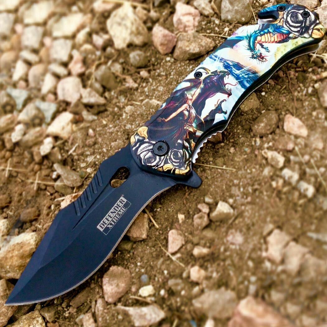 TACTICAL Spring Assisted Open Pocket Knife CLEAVER FOLDING Blade Designed Handle
