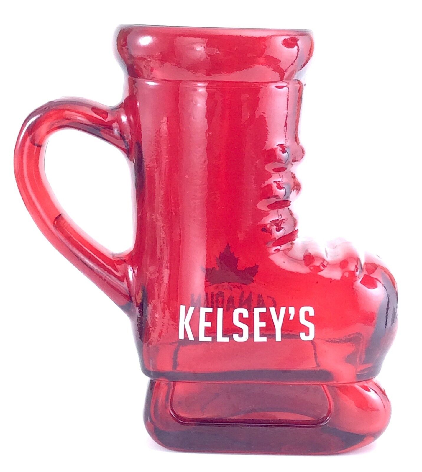 Vintage Kelsey Restaurant Molson Canadian Red Glass Skate Boot Drinking Mug I328