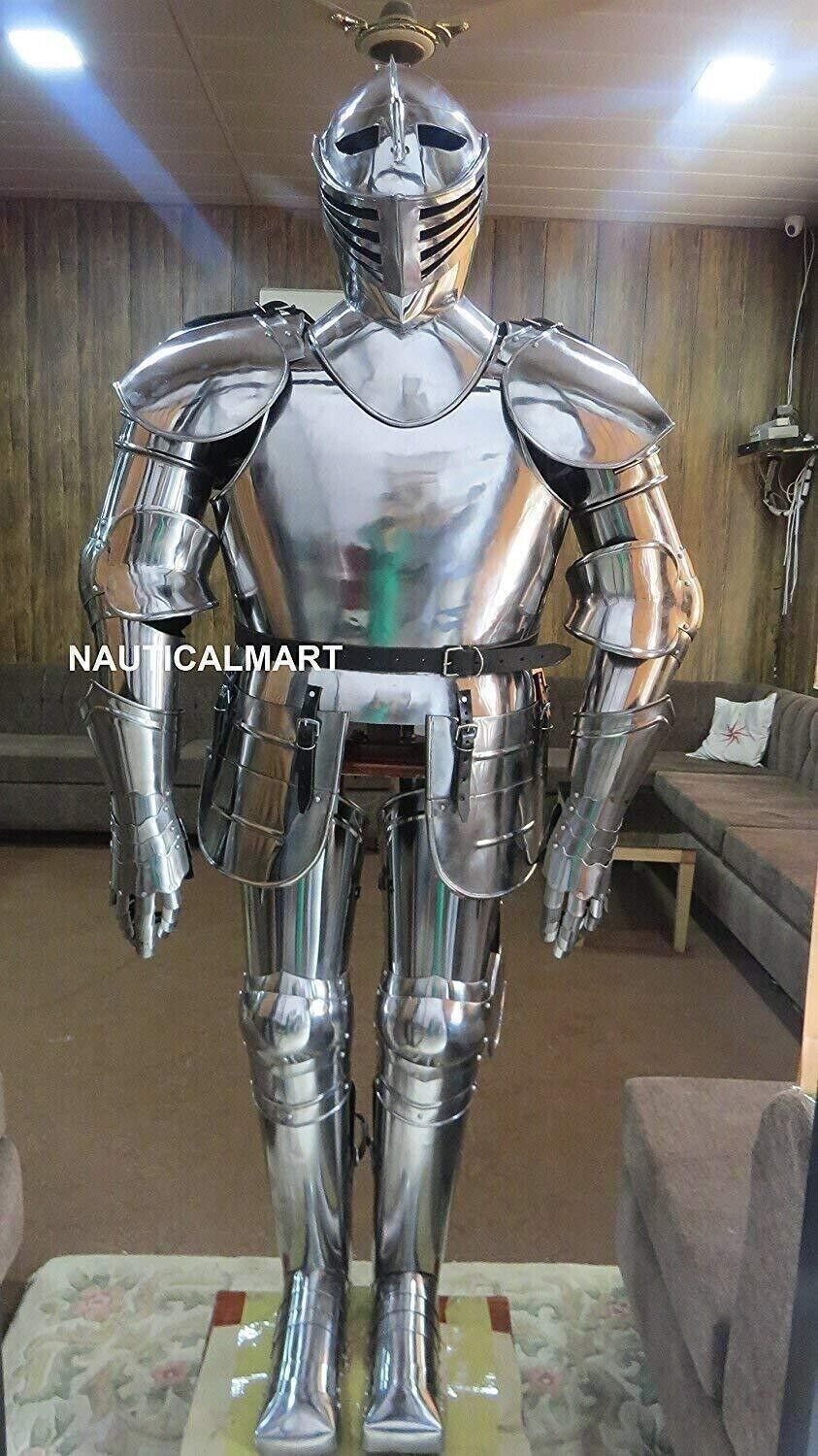 Suit Of Full Body Armour Medieval Knight With Stand Steel Antique Reenactment