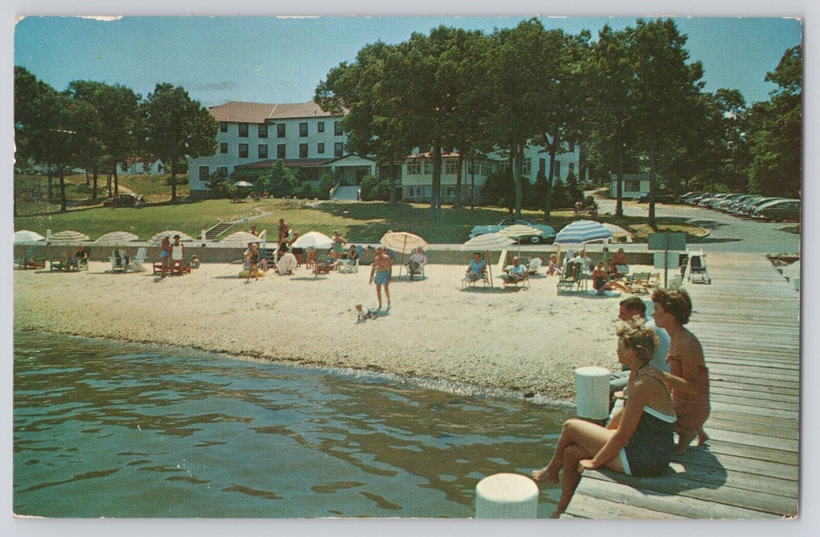 Postcard New York Shelter Island The Pridwin Resort Dock & Beach View Vintage