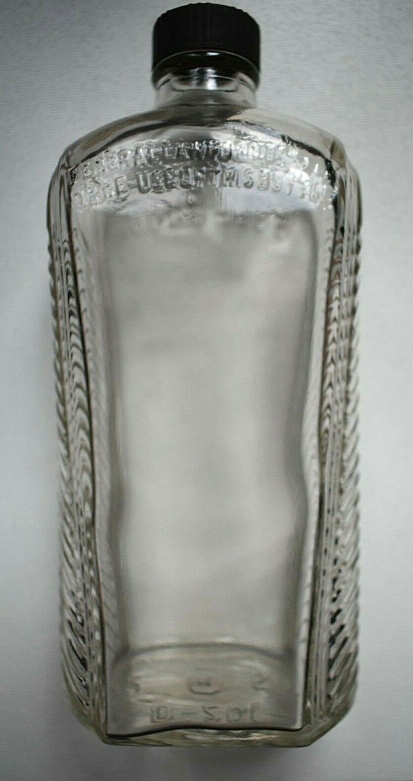 Antique Clear Glass Curved Ribbed Sided Liquor Bottle Empty 1930s Pat. Pending