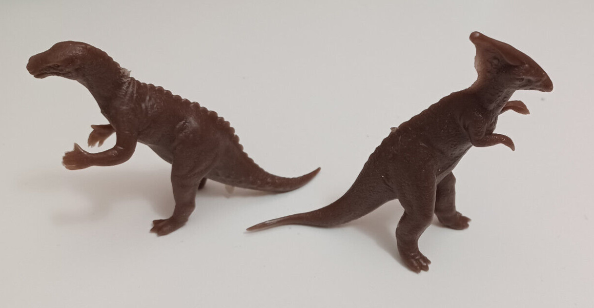 Marx 2nd Series Dinosaurs Recast Brown Plastic Prehistoric Playset Set of 2