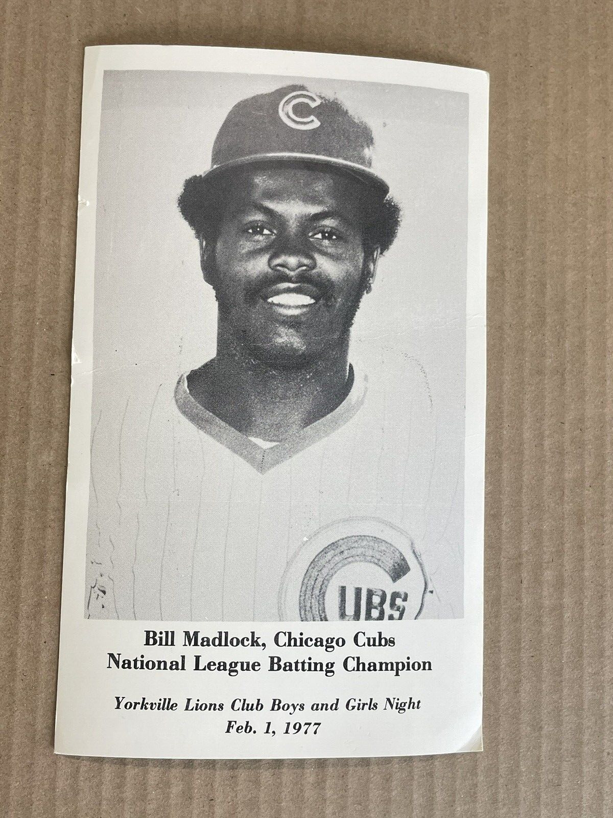 1977 Bill Madlock Chicago Cubs NL Batting Champion Lions Club Photo Postcard