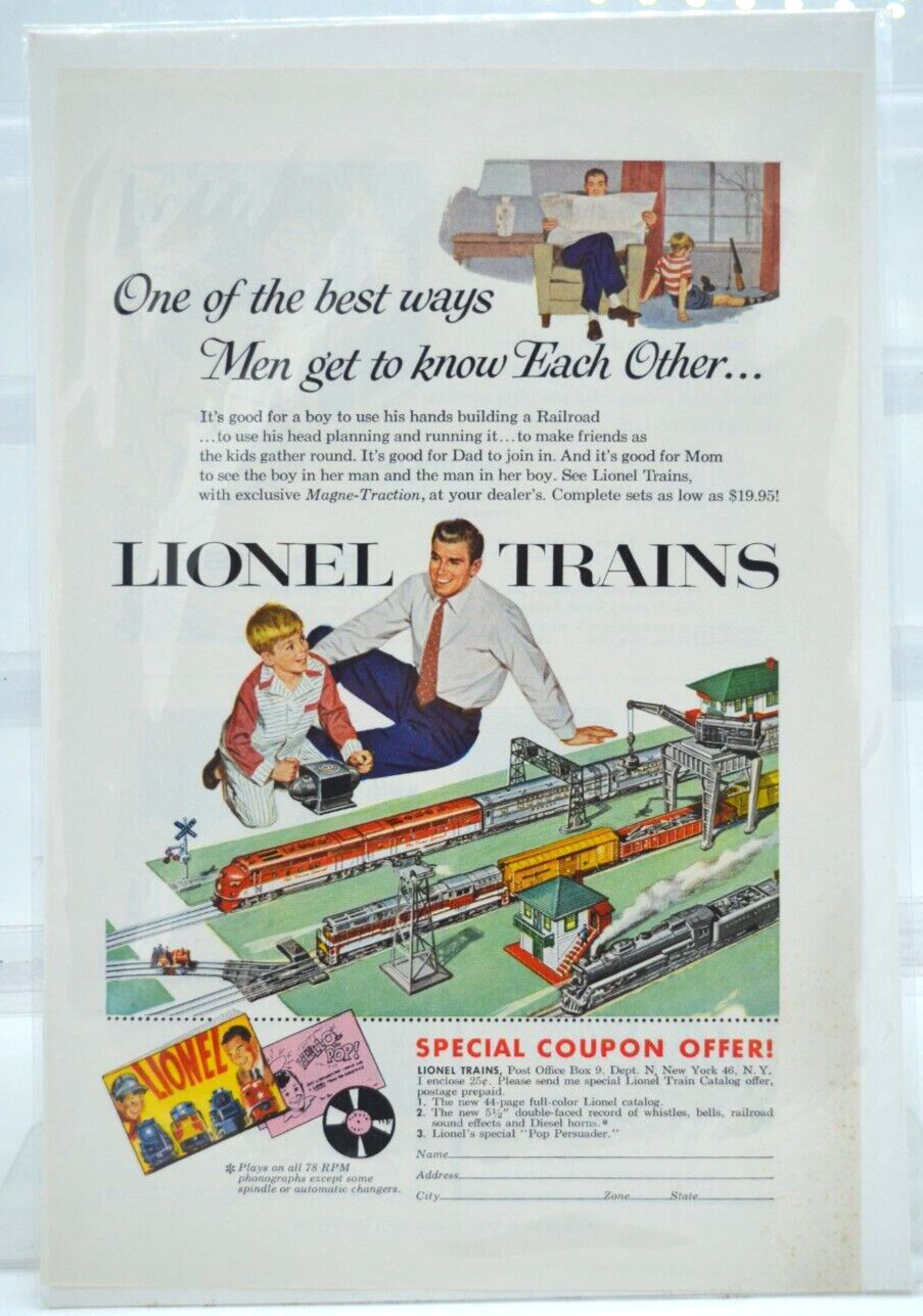 1954 magazine ad for Lionel Trains - Best Way for Men to get to know one another