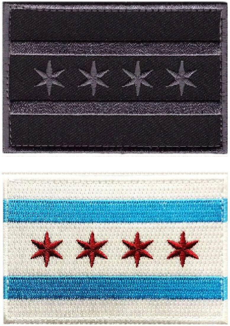 Chicago City Flag Patch [2PC Bundle - Iron on Sew on - CH01-9]