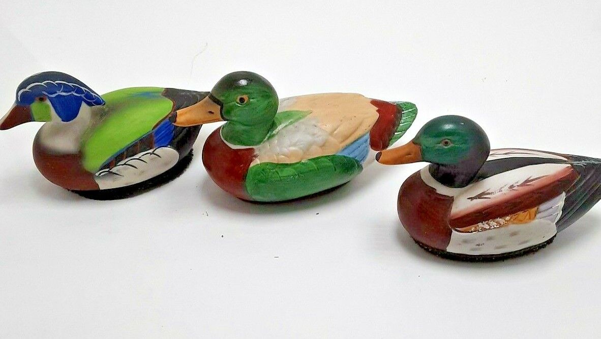 Jasco Mallard Wood Ducks Lint Remover Brushes Ceramic Decoy Figurine 1980s lot 3