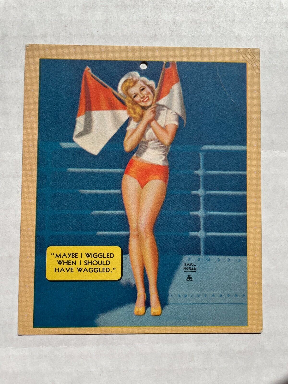 1940's Vintage Small Pinup Girl Picture by Earl Moran Navy Signal Flags