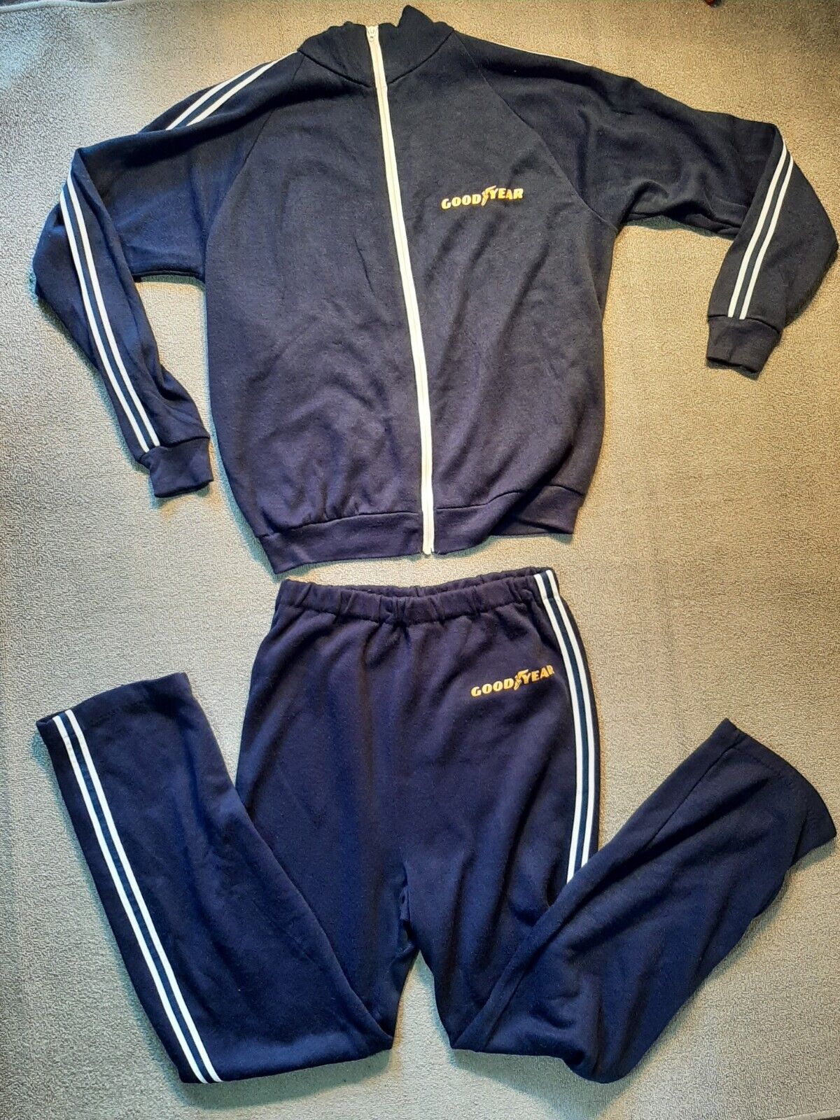 VINTAGE Goodyear Outfit Uniform Racing Jacket and Pants Acrylic Blue Adult XL