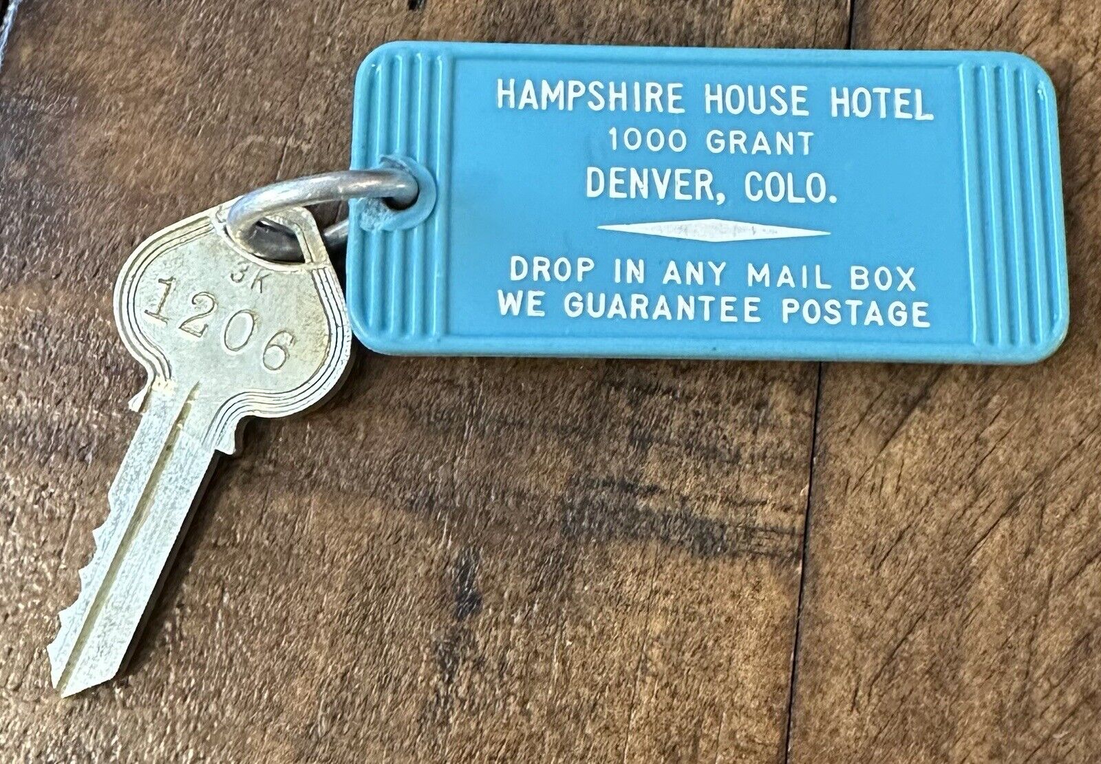 Vintage Hampshire House Hotel Room Key & Fob Denver Colorado #1206