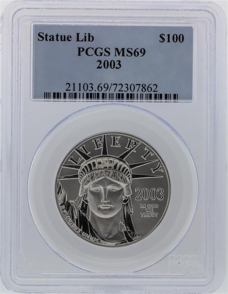 2003 PCGS MS69 $100 Statue of Liberty American Eagle Platinum Coin Lot 708