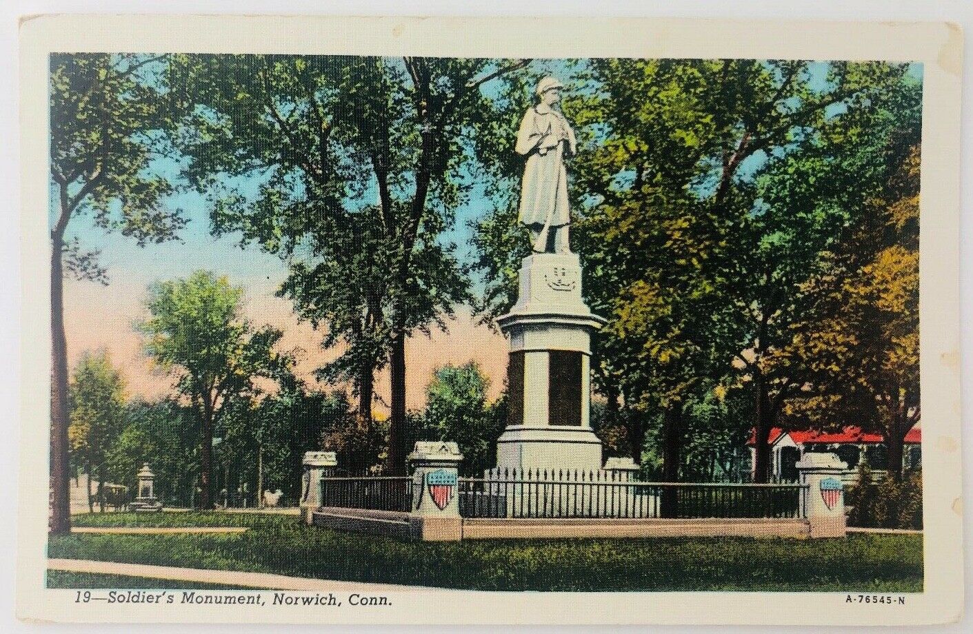 Vintage Norwich Connecticut CT Soldier\'s Monument Linen Postcard 