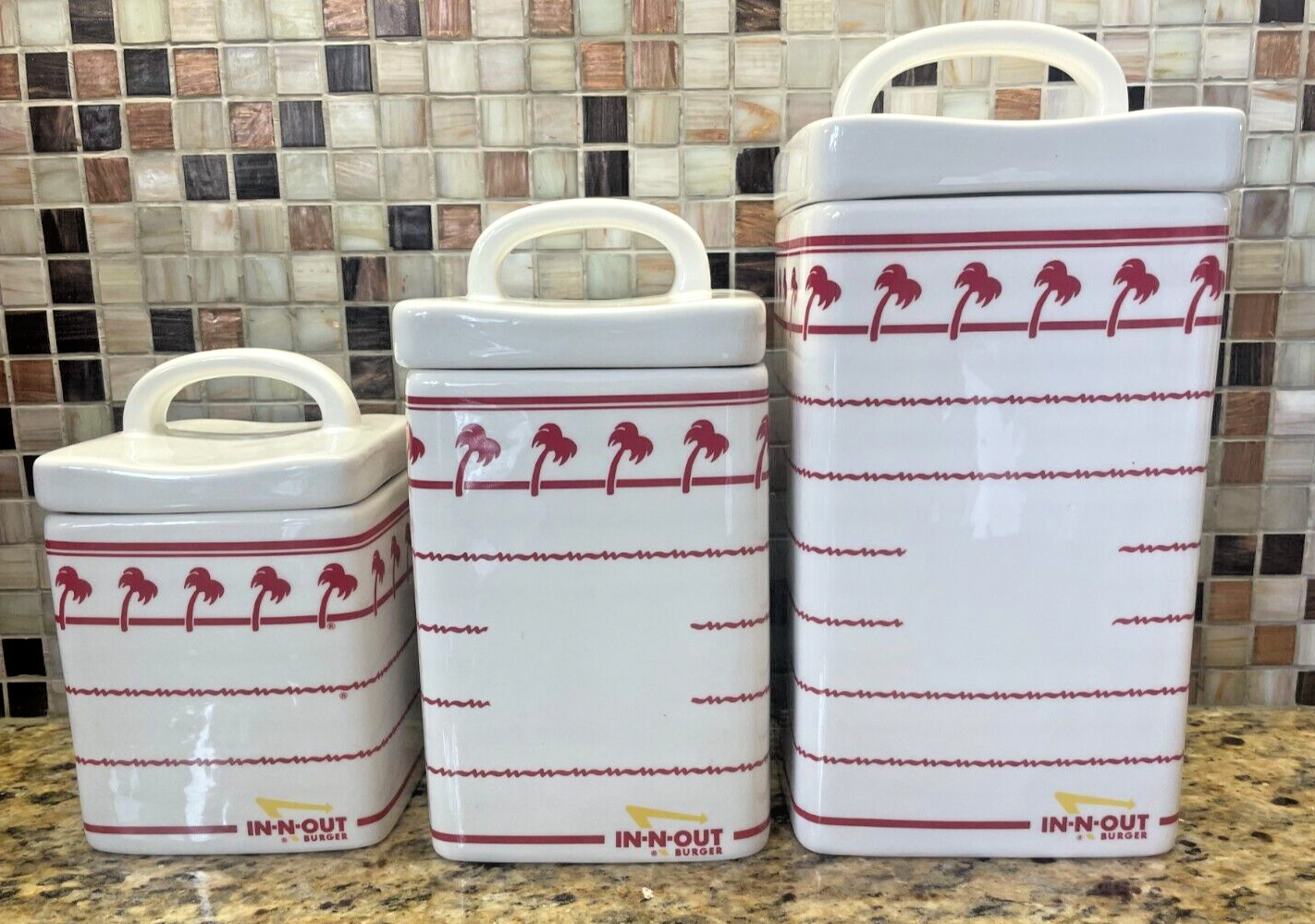Vintage In-N-Out Burger 3pc Canister Jar Set - Write On Container - Red & White