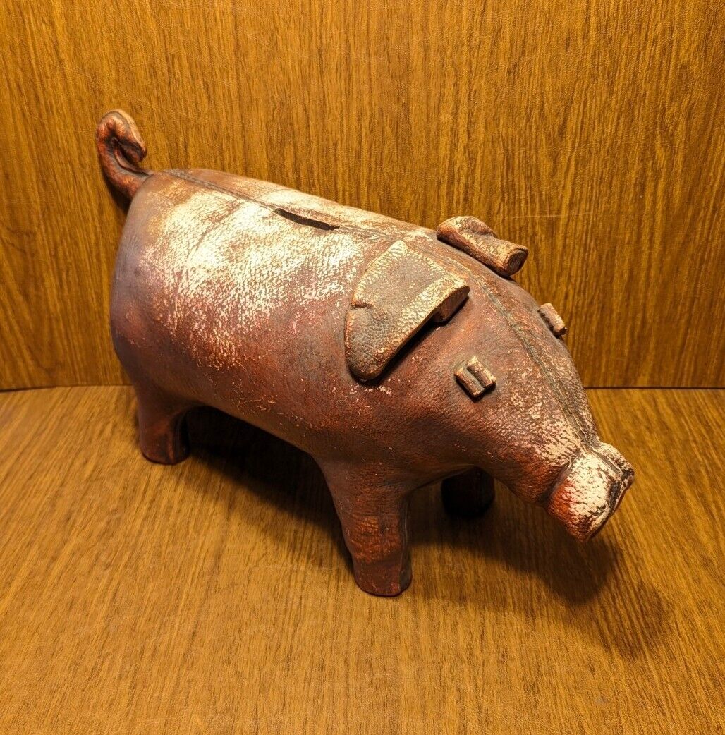 RARE Vintage Abercrombie & Fitch Ceramic Piggy Bank Leather Omersa Style 50s 60s