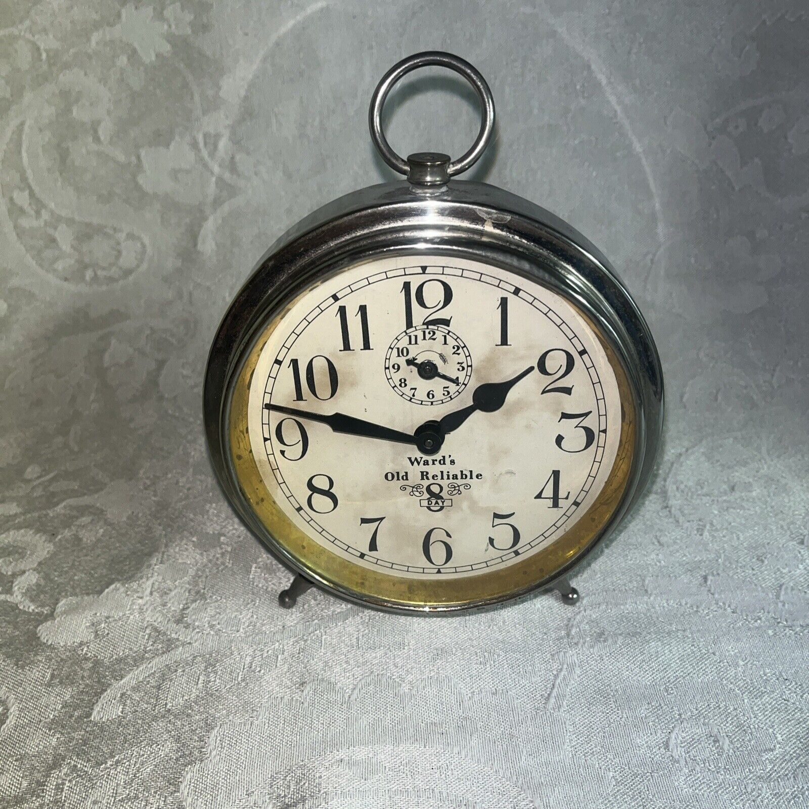 1920s Antique Nickel Ingraham Ward\'s Old Reliable 8 day Alarm Clock-Runs Strong