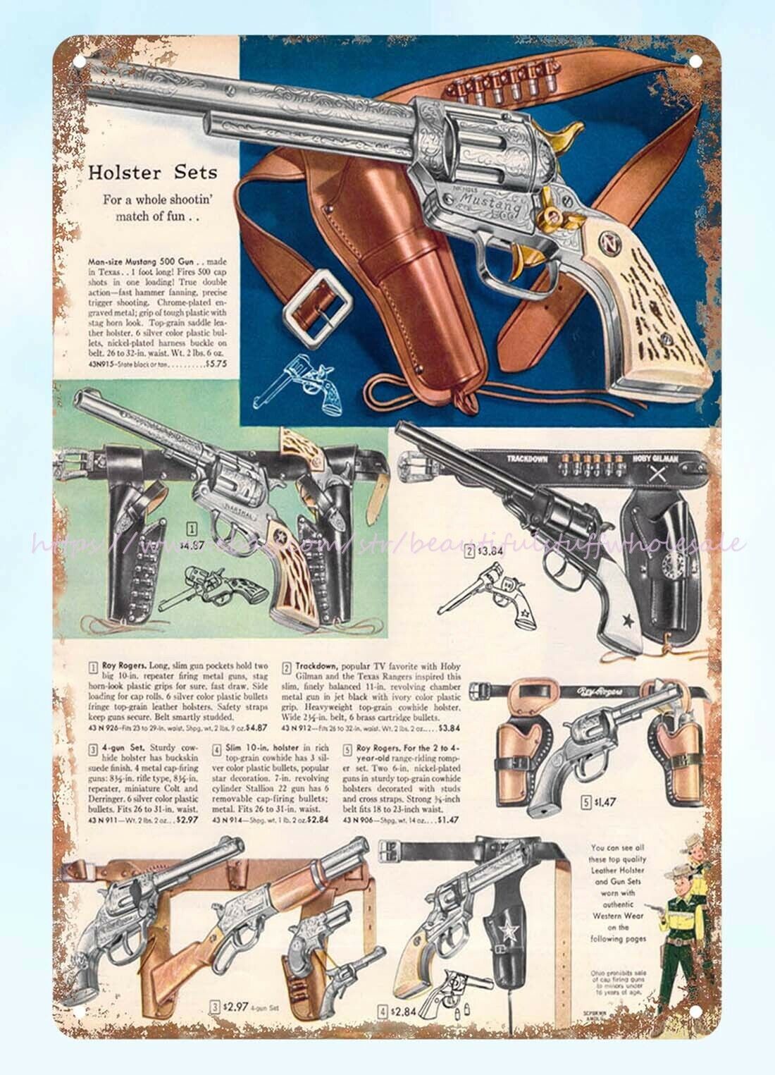 1959 Sears Christmas wish kids toy gun holster sets metal tin sign home decor
