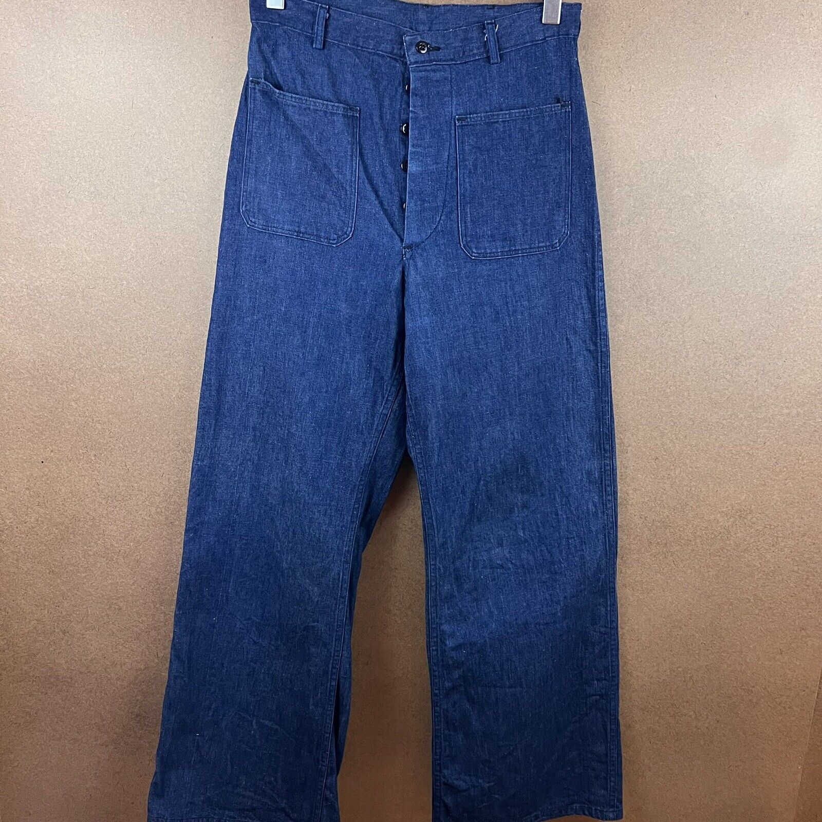 VTG 60s US Navy Denim Dungarees Flared Trousers 30x31