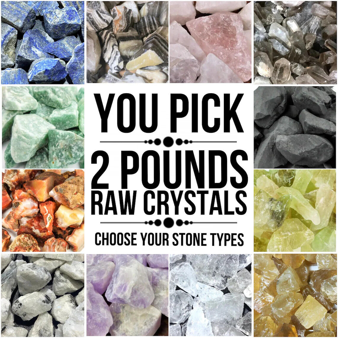 2 Lbs Raw Crystals (You Pick) Bulk  Wholesale Rough Gemstone Lot