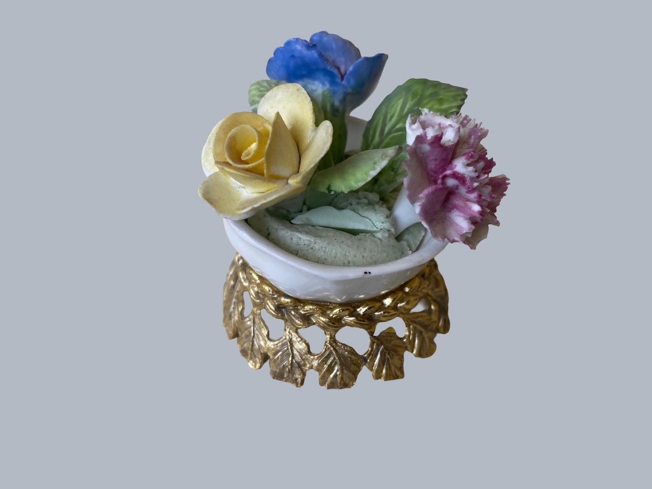 Vtg Royal Adderley Bone China Porcelain Floral Flowers on metal stand England