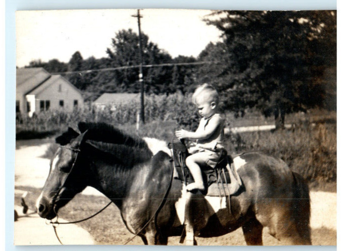 Vintage Photo 1940s, Boy riding a Horse, 3.5 x 2.5