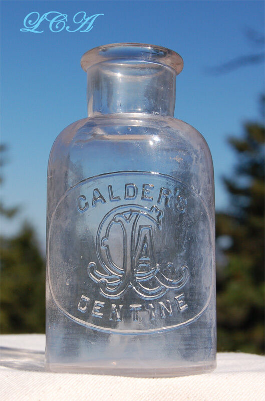 Scarce LARGE size CALDER\'S Saponaceous DENTINE antique TOOTH POWDER bottle