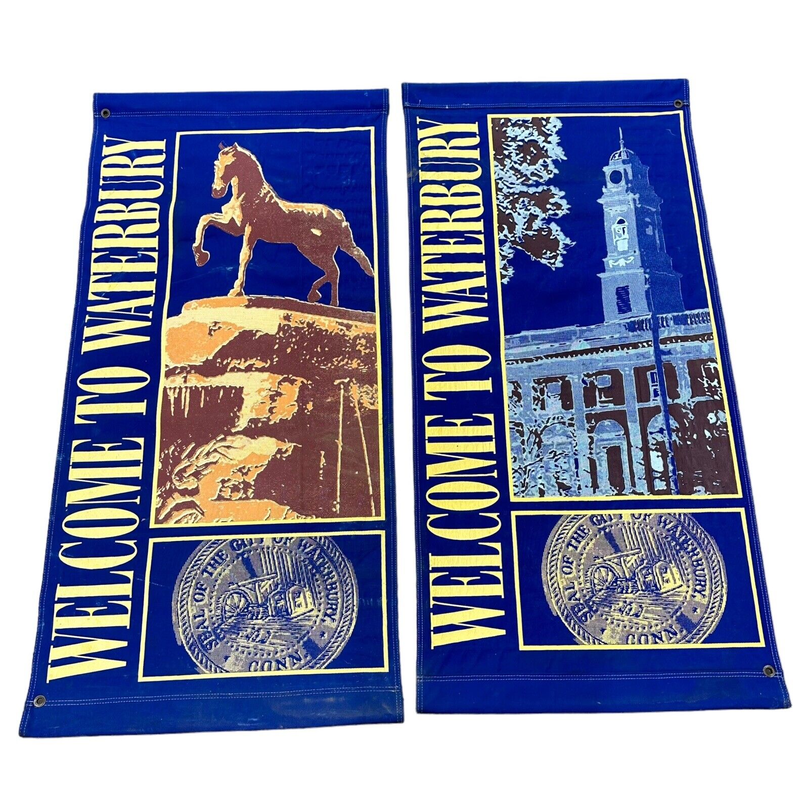 Vintage 1950-60s Waterbury Town Welcome Banners 58.5x27.5