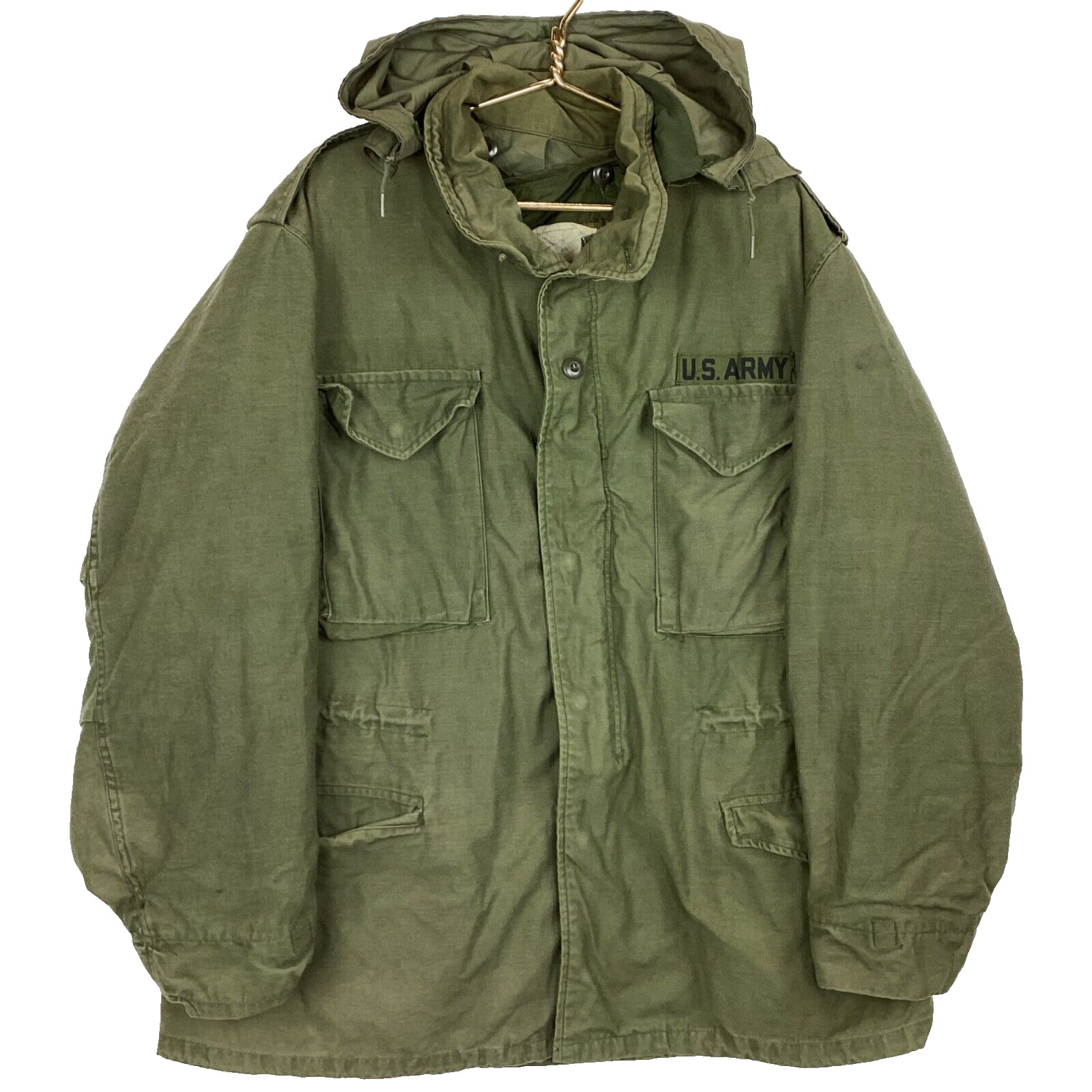 Vintage Us Army Military Field Coat Size Medium Green Packable Hood
