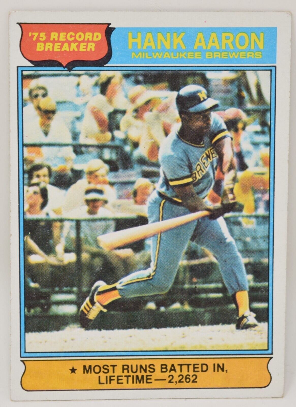 Hank Aaron Topps 1976 Baseball Record Breaker Card Brewers HOF 1