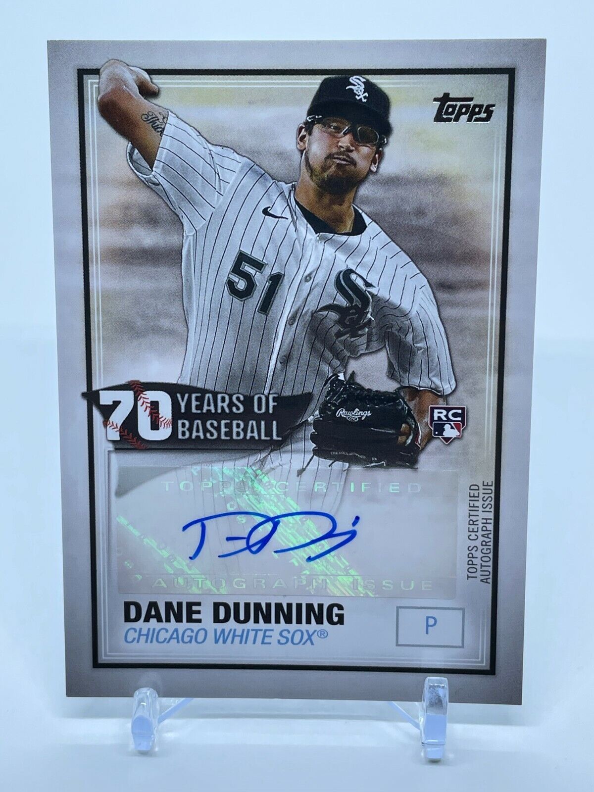 2021 Topps Series 1 70th Anniversary Dane Dunning RC Auto White Sox Rookie