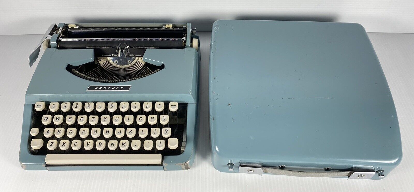 Vintage 1960s Brother Portable Typewriter Blue  Original Case