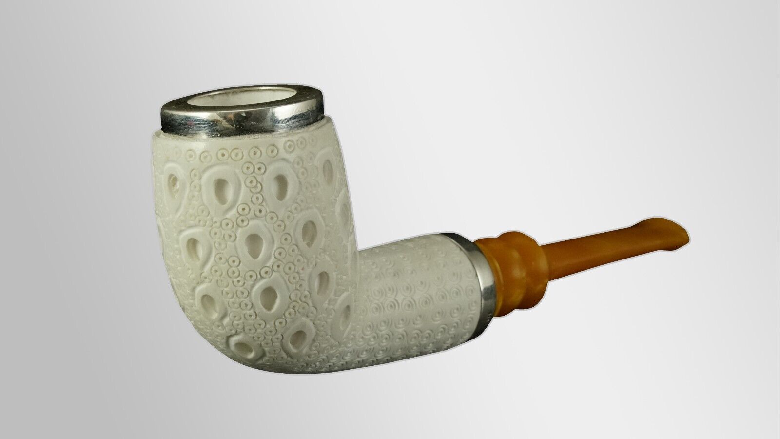 Large Block Meerschaum Pipe double Silver with case D-8