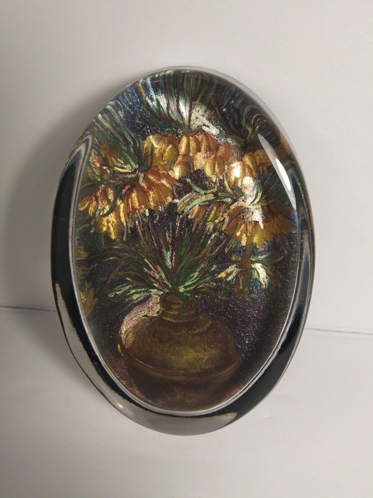 Vintage Glass Enesco Floral Paperweight - Made In England
