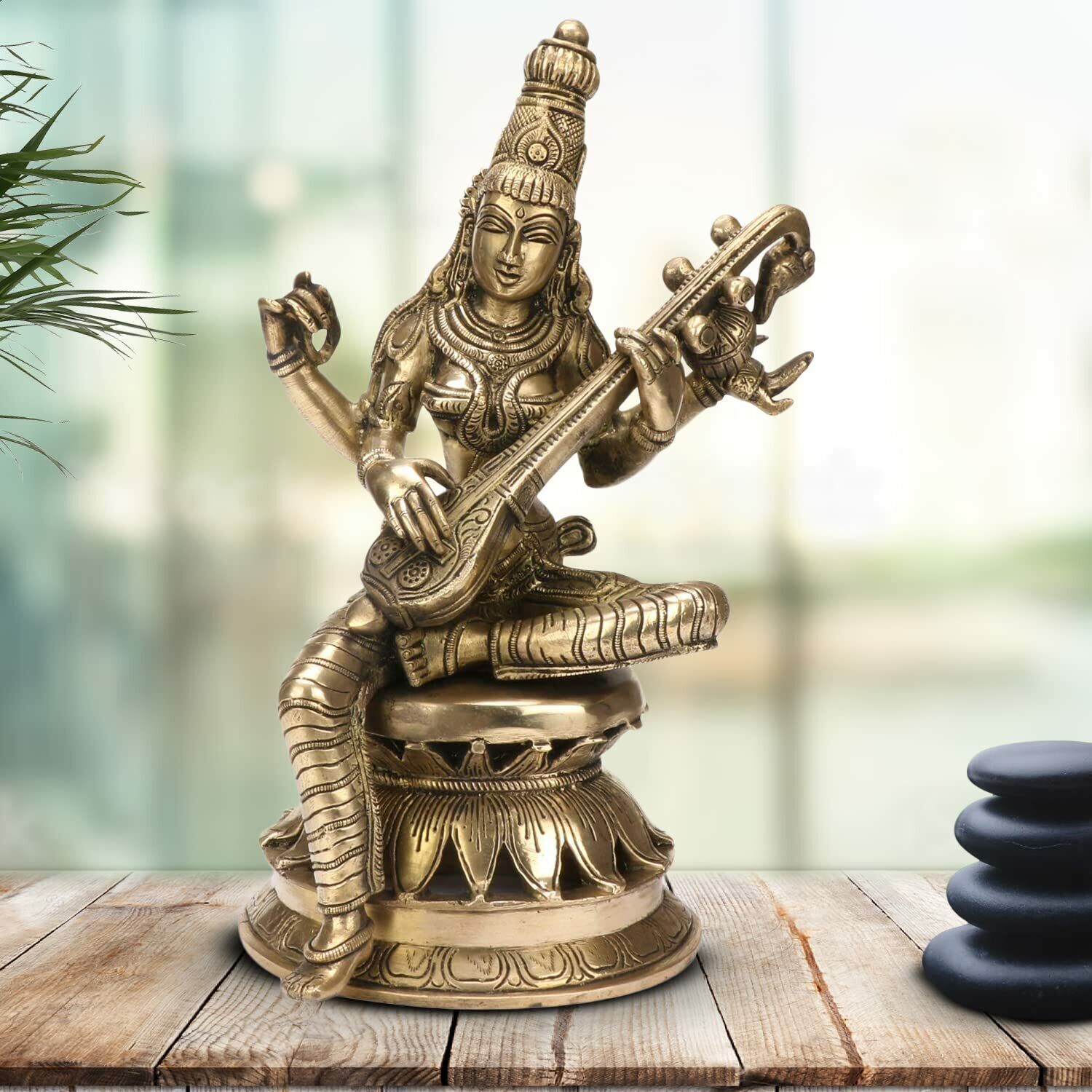 Brass Goddess Saraswati Murti Knowledge Music & Art School College Idol Figurine