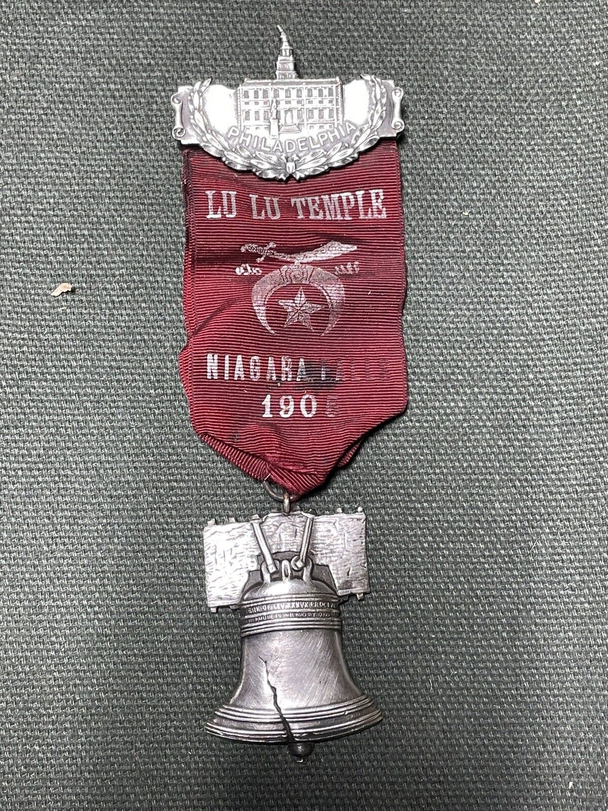 Vintage Philadelphia Lu Lu Temple Shriners badge 1906 Niagara Falls Masonic Bell