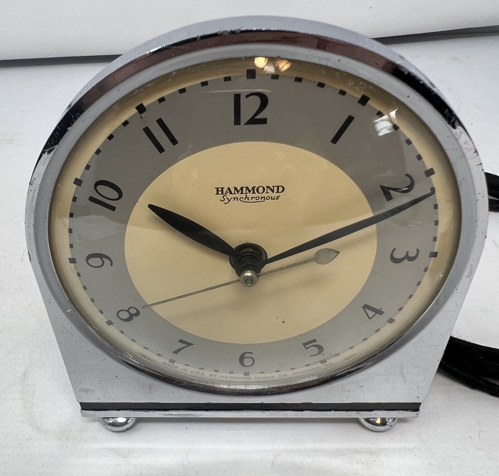 HAMMOND spin-start Alarm Clock; Art Deco Chrome: 1920s-30s, RUNS-KEEPS TIME